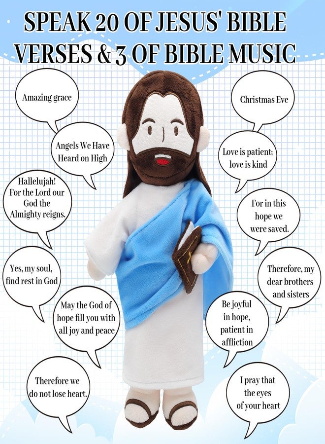 Yelakey Jesus Plush Speaks 20 of Bible Verses and 3 of Bible Music Jesus Stuffed Doll to Teach Suitable for Church Sunday School Religious Easter (Blue) - Image 4